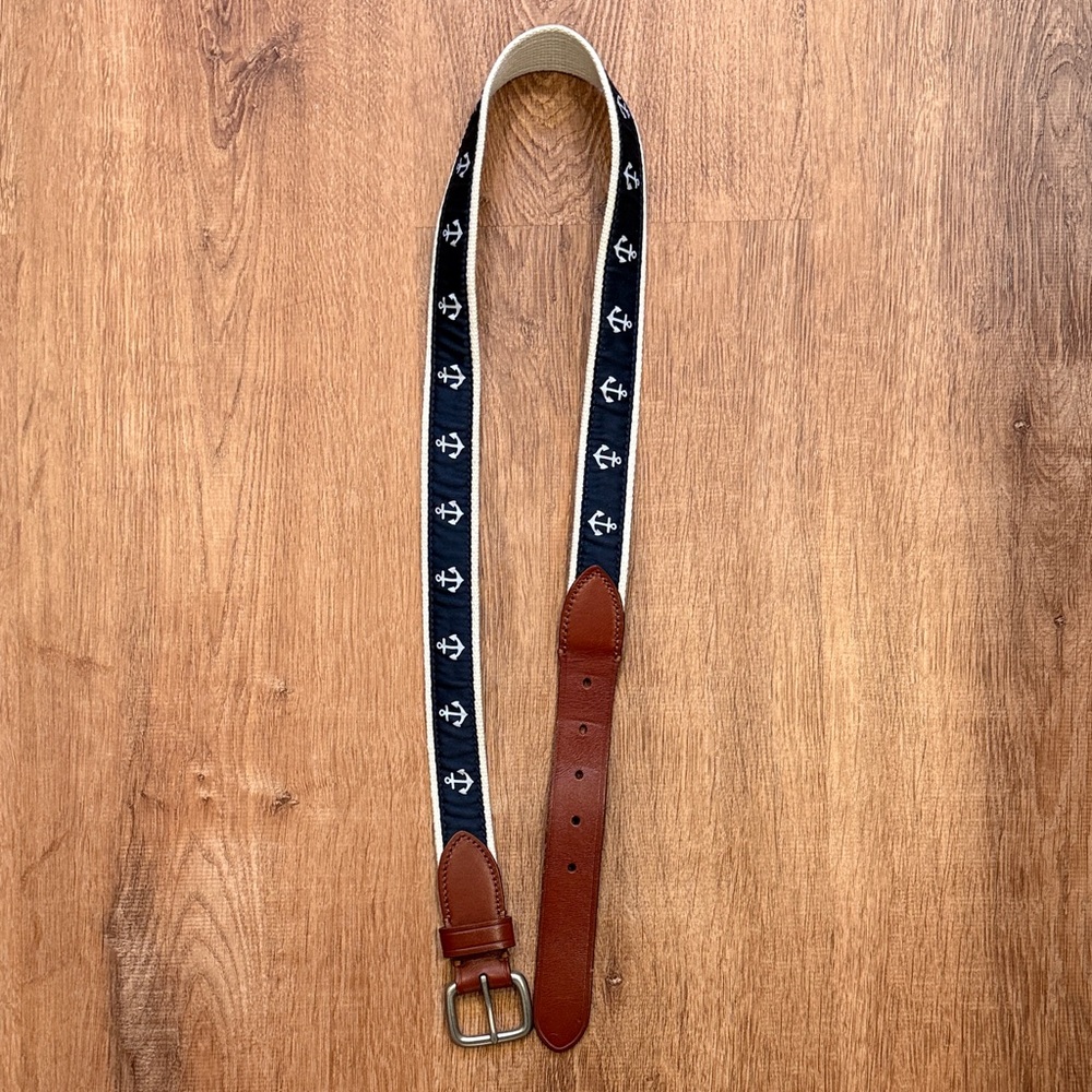J. Crew Navy Anchor Belt with Brown Leather Ends